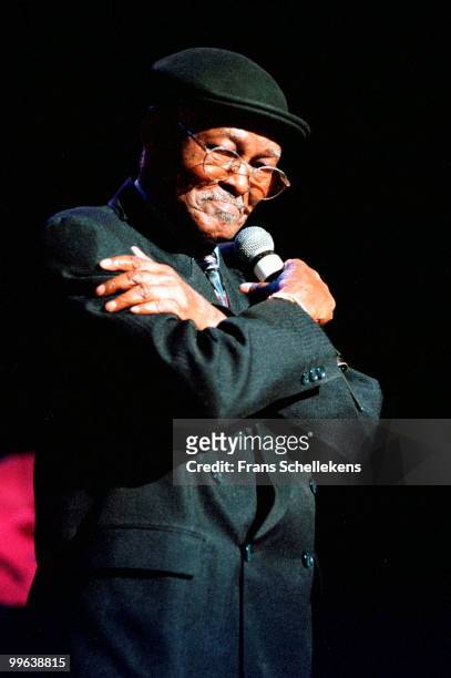Ibrahim Ferrer performs live on stage with the Buena Vista Social Club at Vredenburg, Utrecht in Holland on June 14 1999