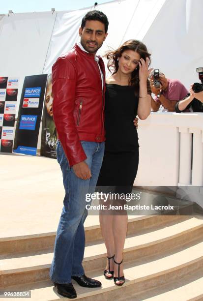 Abhishek Bachchan and Aishwarya Rai Bachchan attend the 'Raavan' Photocall at the Salon Diane at The Majestic during the 63rd Annual Cannes Film...