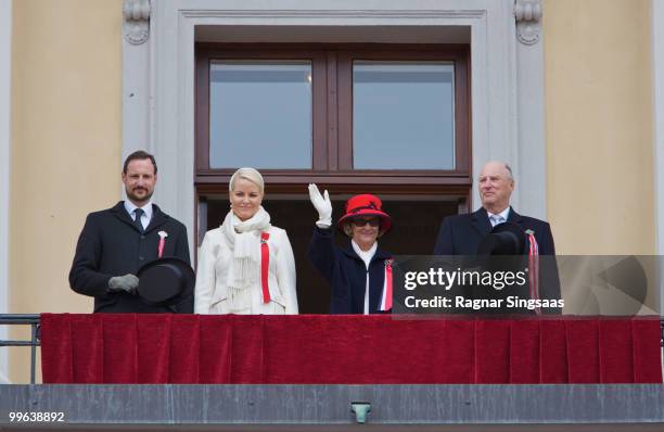 Crown Prince Haakon of Norway, Crown Princess Mette-Marit of Norway, Queen Sonja of Norway and King Harald V of Norway attend The Children's Parade...