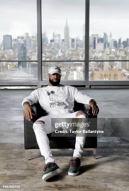 Fashionable 50: Portrait of Green Bay Packers tight end Marcedes Lewis posing during photo shoot at 7 World Trade Center. New York, NY 4/7/2018...