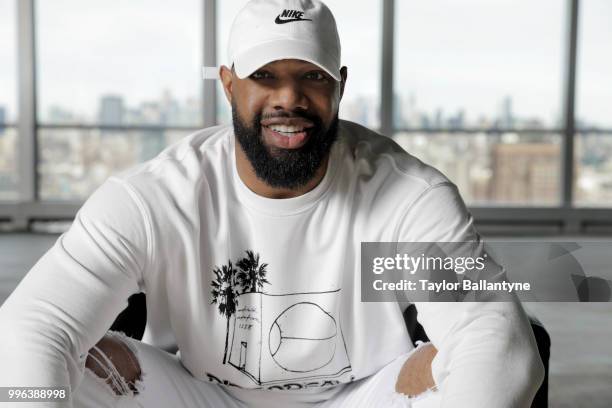 Fashionable 50: Portrait of Green Bay Packers tight end Marcedes Lewis posing during photo shoot at 7 World Trade Center. New York, NY 4/7/2018...