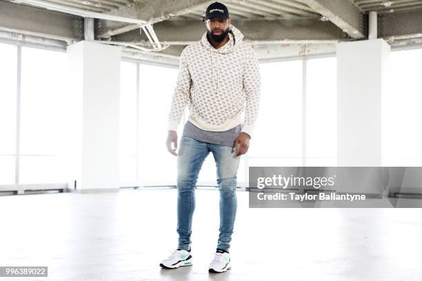 Fashionable 50: Portrait of Green Bay Packers tight end Marcedes Lewis posing during photo shoot at 7 World Trade Center. New York, NY 4/7/2018...