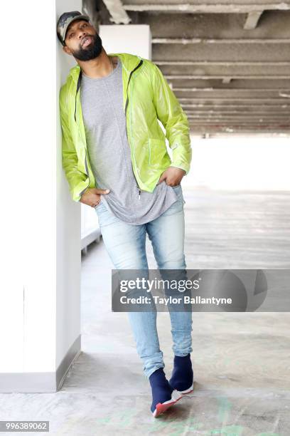 Fashionable 50: Portrait of Green Bay Packers tight end Marcedes Lewis posing during photo shoot at 7 World Trade Center. New York, NY 4/7/2018...