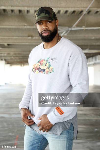 Fashionable 50: Portrait of Green Bay Packers tight end Marcedes Lewis posing during photo shoot at 7 World Trade Center. New York, NY 4/7/2018...