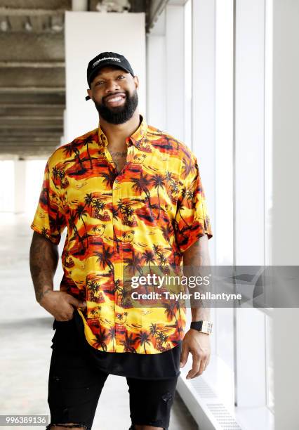Fashionable 50: Portrait of Green Bay Packers tight end Marcedes Lewis posing during photo shoot at 7 World Trade Center. New York, NY 4/7/2018...