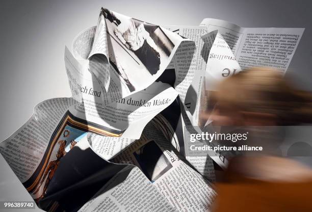 July 2018, Germany, Karlsruhe: A visitor of the Karlsruhe Centre for Arts and Media passes by the installation 'In einem dunklen Walde' from 2011 by...