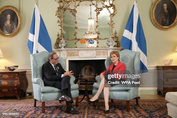 Scotland's First Minister Nicola Sturgeon meets with the President of Catalonia Quim Torra at Bute House on July 11, 2018 in Edinburgh, Scotland.