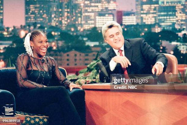 Episode 1659 -- Pictured: Tennis player Serena Williams during an interview with host Jay Leno on August 09, 1999 --