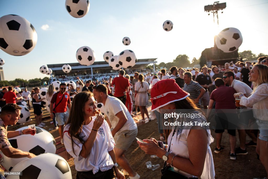Football Fans Gather To Watch England Play Croatia For A Place In The World Cup Final