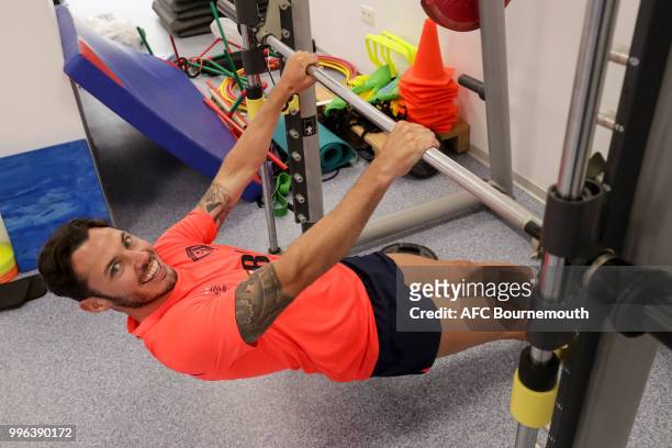 Adam Smith of Bournemouth works out in the gym at the Cherries training camp at La Manga, Spain on July 11, 2018 in La Manga, Spain.
