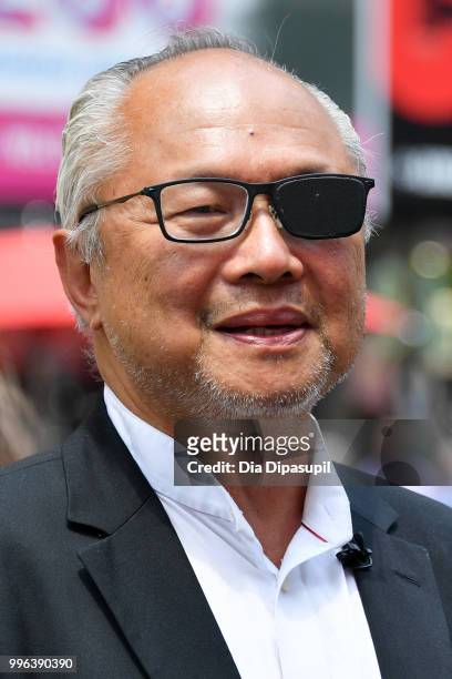 Artist Mel Chin attends the unveiling of his large-scale sculpture "Wake" and companion mixed reality piece "Unmoored" in Times Square on July 11,...