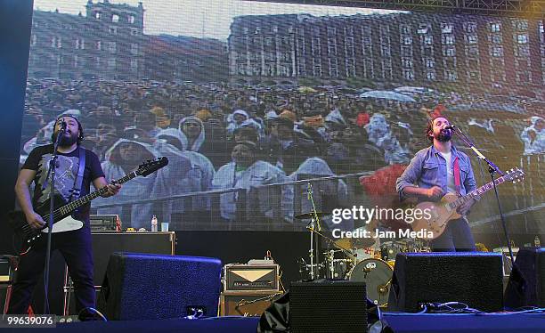 Paco , Randy and Tito of the group Molotov perform during the music event ?Jovenes Prepa Sí por la Dignidad: Todos somos Arizona? at Zocalo on May...