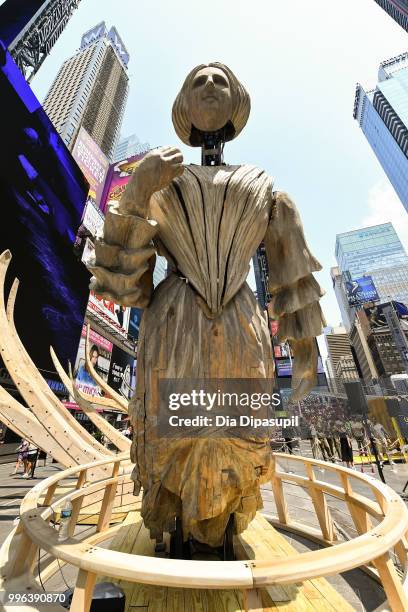 View of atmosphere during the unveiling of artist Mel Chin's large-scale sculpture "Wake" and companion mixed reality piece "Unmoored" in Times...