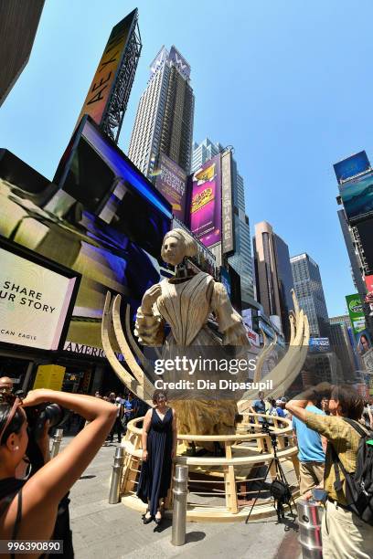 View of atmosphere during the unveiling of artist Mel Chin's large-scale sculpture "Wake" and companion mixed reality piece "Unmoored" in Times...