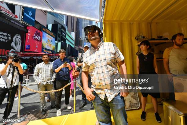 View of atmosphere during the unveiling of artist Mel Chin's large-scale sculpture "Wake" and companion mixed reality piece "Unmoored" in Times...