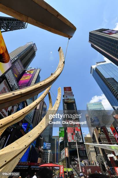 View of atmosphere during the unveiling of artist Mel Chin's large-scale sculpture "Wake" and companion mixed reality piece "Unmoored" in Times...