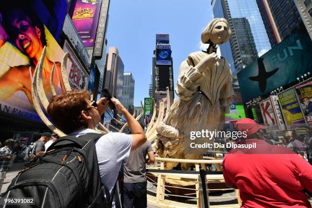 View of atmosphere during the unveiling of artist Mel Chin's large-scale sculpture "Wake" and companion mixed reality piece "Unmoored" in Times...