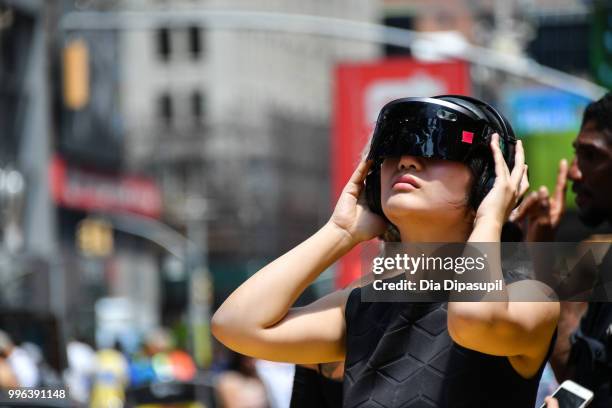 View of atmosphere during the unveiling of artist Mel Chin's large-scale sculpture "Wake" and companion mixed reality piece "Unmoored" in Times...