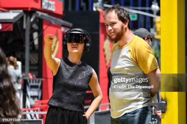 View of atmosphere during the unveiling of artist Mel Chin's large-scale sculpture "Wake" and companion mixed reality piece "Unmoored" in Times...