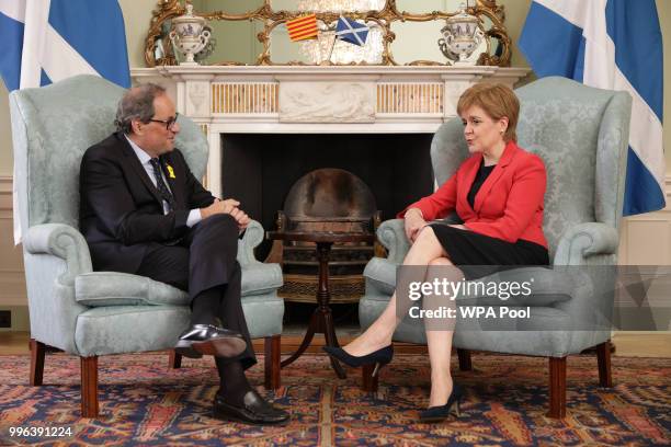 Scotland's First Minister Nicola Sturgeon meets with the President of Catalonia Quim Torra at Bute House on July 11, 2018 in Edinburgh, Scotland.