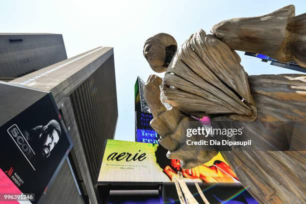 View of atmosphere during the unveiling of artist Mel Chin's large-scale sculpture "Wake" and companion mixed reality piece "Unmoored" in Times...