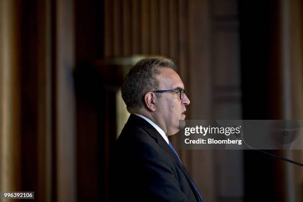 Andrew Wheeler, acting administrator of the Environmental Protection Agency , speaks to employees at the agency's headquarters in Washington, D.C.,...