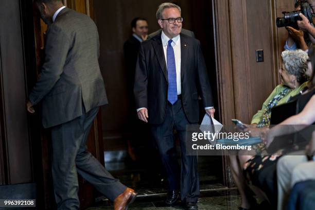 Andrew Wheeler, acting administrator of the Environmental Protection Agency , arrives to speak to employees at the agency's headquarters in...