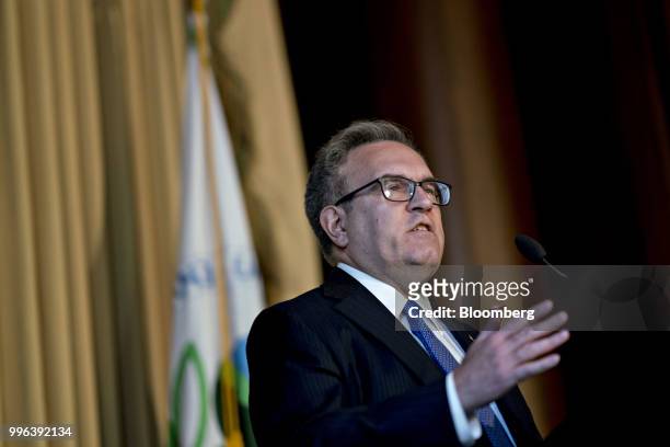 Andrew Wheeler, acting administrator of the Environmental Protection Agency , speaks to employees at the agency's headquarters in Washington, D.C.,...