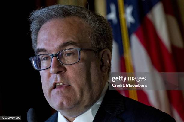 Andrew Wheeler, acting administrator of the Environmental Protection Agency , speaks to employees at the agency's headquarters in Washington, D.C.,...