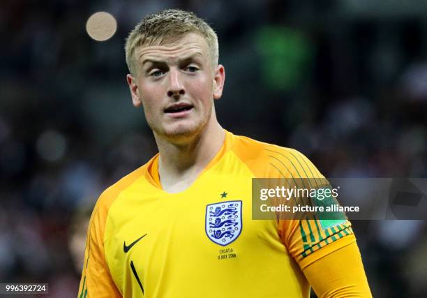 Russland, Moskau: Fußball, WM, Finalrunde, Halbfinale: Kroatien - England im Luschnikistadion. Torwart Jordan Pickford. Photo: Christian Charisius/dpa