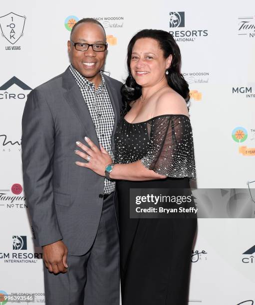 Coach Woodson Invitational host and ESPN announcer Jay Harris and his wife, Stephanie Harris attends the 5th Anniversary gala for the Coach Woodson...