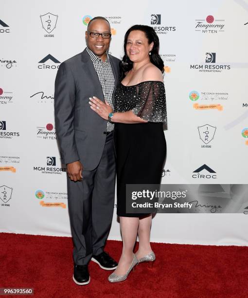 Coach Woodson Invitational host and ESPN announcer Jay Harris and his wife, Stephanie Harris attends the 5th Anniversary gala for the Coach Woodson...