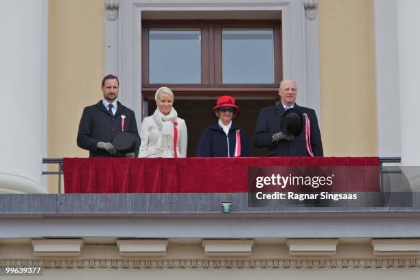 Crown Prince Haakon of Norway, Crown Princess Mette-Marit of Norway, Queen Sonja of Norway and King Harald V of Norway attend The Children's Parade...