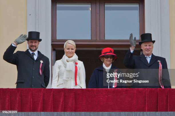Crown Prince Haakon of Norway, Crown Princess Mette-Marit of Norway, Queen Sonja of Norway and King Harald V of Norway attend The Children's Parade...