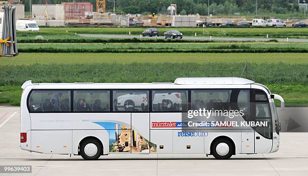 Players of England's national football team leave from Graz airport in a bus on May 17 ahead of their training in Austria for the World cup 2010...