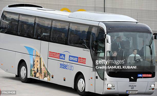 Players of England's national football team leave from Graz airport in a bus on May 17 ahead of their training in Austria for the World cup 2010...