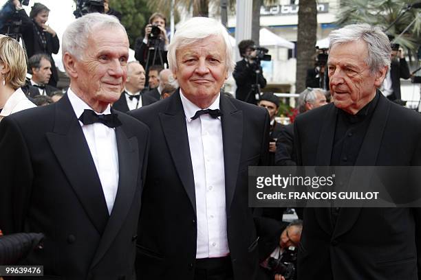 Greek-born French filmmaker Costa Gavras , French director Pierre Schoendoerffer and French director Jacques Perrin arrive for the screening of "La...
