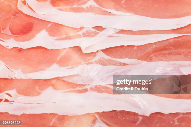 slices of italian ham prosciutto crudo close-up - ham salami bildbanksfoton och bilder