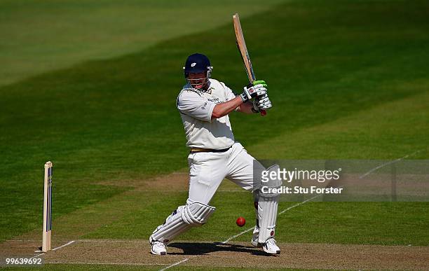 Yorkshire batsman Anthony McGrath cuts a ball towards the boundary during day one of the LV County Championship Division One match between Somerset...