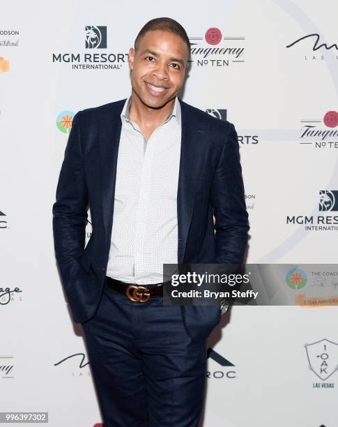 Fox Sports 1 Anchor Mike Hill attends the 5th Anniversary gala for the Coach Woodson Invitational presented by MGM Resorts International and produced...