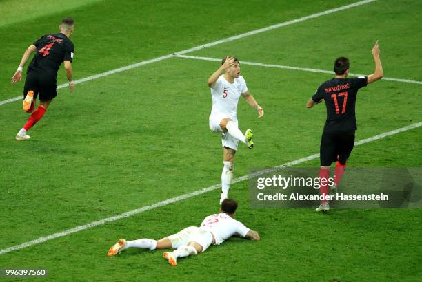 Ivan Perisic of Croatia celebrates after scoring his team's first goal during the 2018 FIFA World Cup Russia Semi Final match between England and...