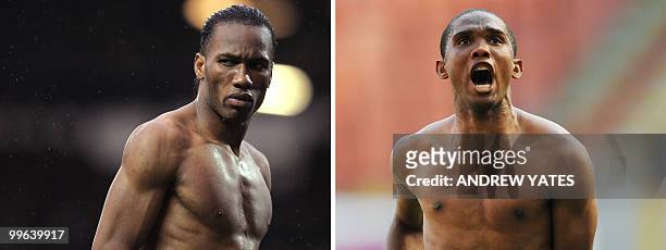 Combination of two recent pictures shows Ivory Coast national football team star Didier Drogba and Cameroon national football team star Samuel Eto'o....