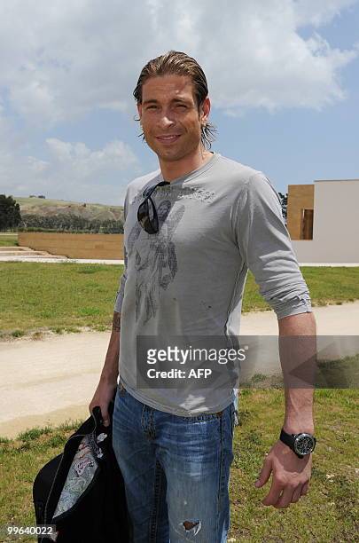 Tim Wiese, goalkeeper of the German national football team, poses as he arrives on May 17, 2010 in Sciacca, Sicily, for a training camp. The German...