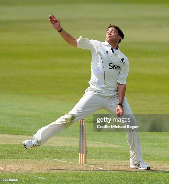 Neil Carter of Warwickshire bowls during the LV County Championship match between Warwickshire and Lancashire at Edgbaston at Edgbaston on May 17,...