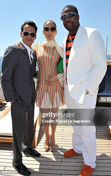 Marc Anthony, Jennifer Lopez and Chris Tucker attend a Business of Film Lunch With Grey Goose Vodka on "Odessa" boat on May 17, 2010 in Cannes,...