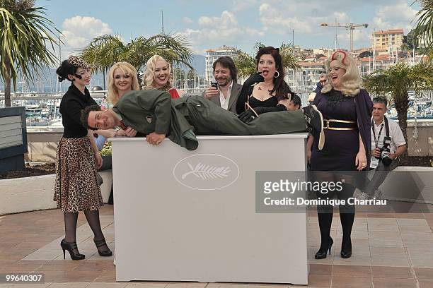 Roky Roulette , guest, Julie Atlas Muz, Mimi Le Meaux, director Mathieu Amalric, Suzanne Ramsey and Dirty Martini attend the 'On Tour' Photocall held...