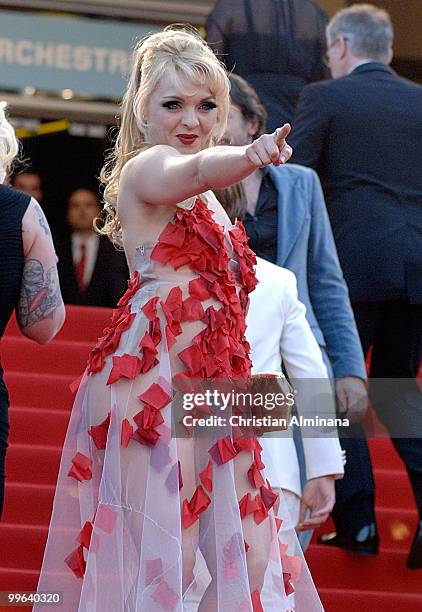 Julie Atlas Muz at a high-profile event, her presence radiating provocative energy and theatrical charm.