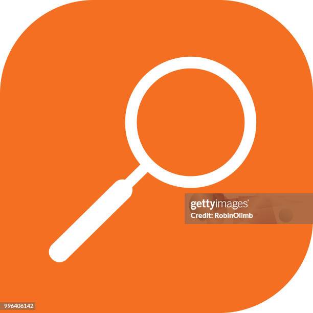 orange magnifying glass icon - robinolimb stock illustrations