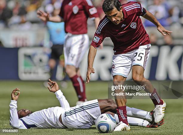 Pablo Mastroeni of the Colorado Rapids works his way past Pablo Mastroeni of the Chicago Fire during the first half at Dick's Sporting Goods Park in...