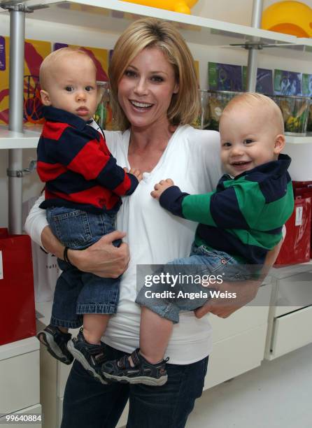 Actress Julie Bowen and her twins John and Gus attend their birthday event presented by The Coop and Baby2Baby held at The COOP on May 7, 2010 in...